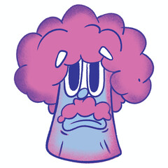 Cartoon character illustration shows sad emotion and pastel colors with a pink cloud head and blue body on white