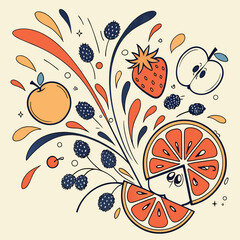 Colorful fruit explosion with orange, strawberry, apple, and blackberries © Golap