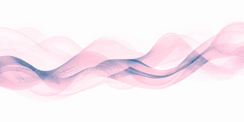 Abstract flowing ribbons of translucent fabric-like textures in soft blush pink and dark purple, weaving and intertwining across a bright canvas, evoking serenity and movement.