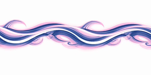 Create an abstract digital artwork of soft flowing waves in pastel pink and lavender tones, blending gracefully over a white background, symbolizing calmness, serenity, and motion.