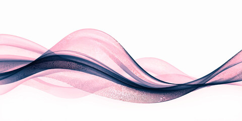 Create an abstract digital artwork of soft flowing waves in pastel pink and lavender tones, blending gracefully over a white background, symbolizing calmness, serenity, and motion.