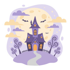 Haunted House Under Full Moon