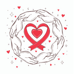 Hand-Drawn Heart Ribbon in Protective Circle for Love and Awareness