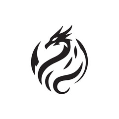 2d black and white logo of a dragon animal with a white background