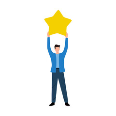Empowerment or encouragement to help employee reach career success, man leadership, support or help for work achievement, reward or job promotion concept, helping hand help businessman reach star.
