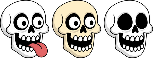 Funny Cartoon Skull Faces Set for Halloween