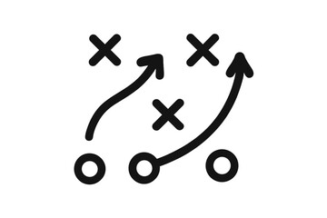 Tactical plan icon with strategic game arrows and player positions, vector illustration of sports strategy, coaching playbook design, and tactical movement concept with transparent background