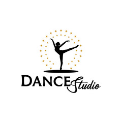 Professional Dance Ribbon Dancer School Club Sports Academy Logo Template 