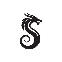 2d black and white logo of a dragon animal with a white background