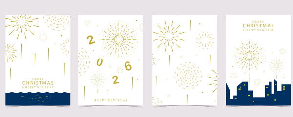 Naklejka na ściany i meble Minimal outline firework with city and town on white background