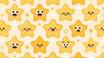 Fototapeta premium Adorable Yellow Star Faces Seamless Background