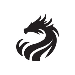 2d black and white logo of a dragon animal with a white background