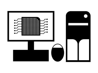 Desktop Computer and Microchip Silhouette Illustration