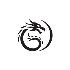 2d black and white logo of a dragon animal with a white background