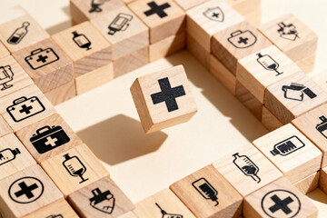 Wooden blocks with medical symbols