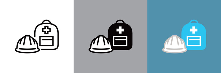 防災グッズのカラーとモノクロアイコン © WAWAWA