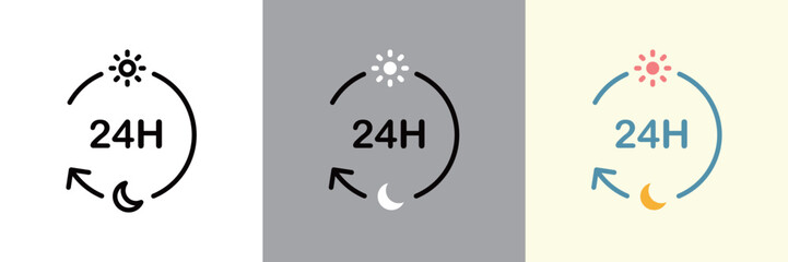 24時間のカラーとモノクロアイコン