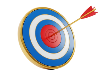 Red and blue target with an arrow hitting the bullseye isolated on transparent background