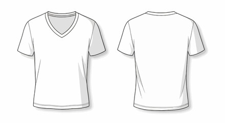 White Vneck Tshirt mockup front back views isolated on white with subtle shadows