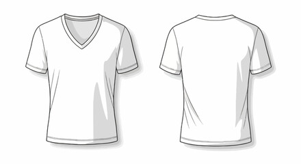 White Vneck Tshirt mockup front back views isolated on white with subtle shadows