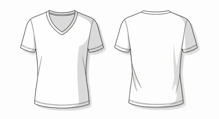 Naklejka premium White Vneck Tshirt mockup front back views isolated on white with subtle shadows