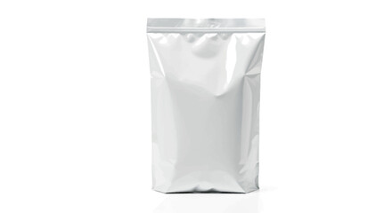 White square shiny and sealed packaging bag on a white surface suggesting a product container