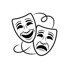 Classic comedy and tragedy theater masks with swirling lines