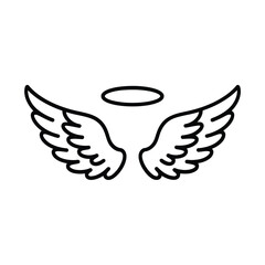Simple outline of angel wings and halo icon