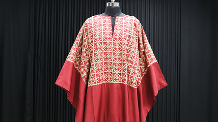 Elegant Traditional Red Kaftan Tunic with Intricate Golden Embroidery - A Timeless Piece of Ethnic Wear