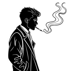 A man smoking vector silhouette. Smoking man silhouette. Smoking vector. Male silhouette. Young male smoking head illustration
