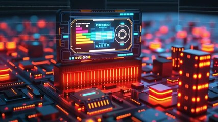 Futuristic Circuit Board with Glowing Microchips and Dynamic Data Flow