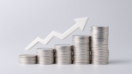 Growth Chart with Coins and Arrow Symbolizing Financial Progress and Investment Success