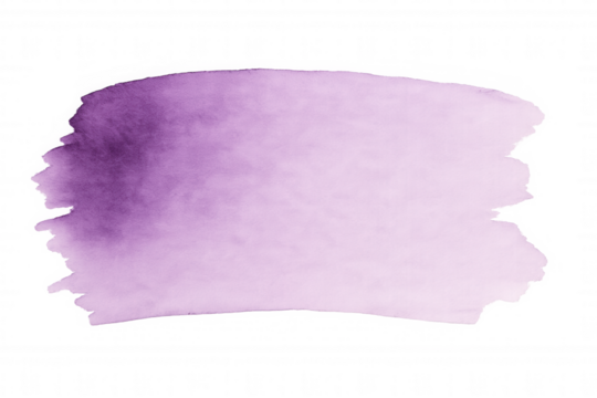 Purple watercolor brush stroke with gradient texture and soft edges on transparent background