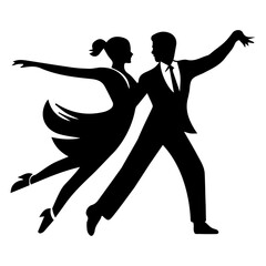 Silhouette Vector Illustration of Dancing Man and Woman Isolated on White Background – Elegant Dancers Performing Romantic Dance Pose, Couple Dance Art Design