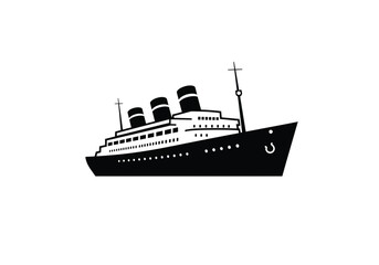 Obraz premium A black and white illustration of a classic ocean liner or cruise ship sailing on a white background.