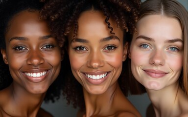 Different ethnic american african and caucasian woman beauty face portrait. High quality