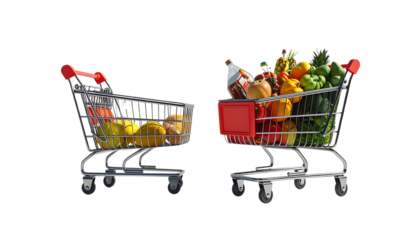 3D Shopping Cart Bundle Empty & Full isolated on transparent background