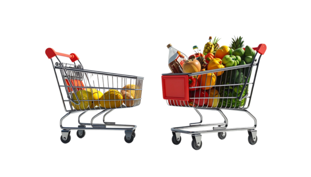 3D Shopping Cart Bundle Empty & Full isolated on transparent background