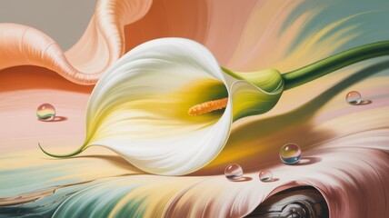 Serene digital painting of a single abstract flower with soft pastel hues and delicate petals illustration