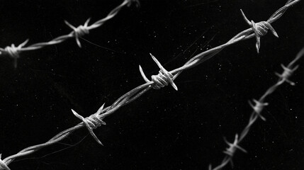 barbed wire on black background — dramatic minimal metal texture background symbolizing restriction, protection, or strength