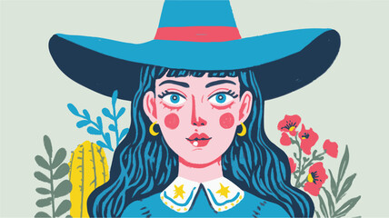 Halloween witch illustration with hat and floral details in colorful artistic style