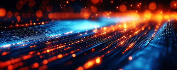 High-tech digital circuit board with glowing lights and abstract patterns