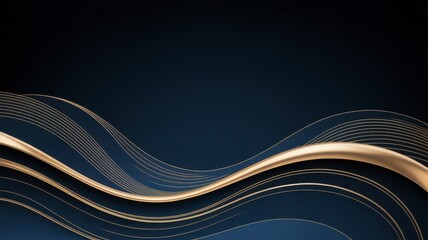 Intricate metallic waves with subtle geometric patterns flowing across a deep blue and black abstract background illustration