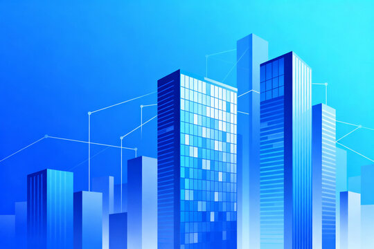 Modern skyscrapers with network connections