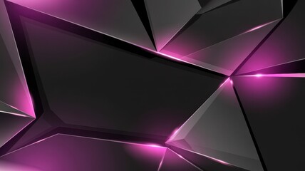 Abstract geometric shards with vibrant pink neon glow and metallic reflections for modern digital art illustration