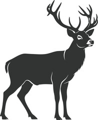 Obraz premium Magnificent Stag Deer Silhouette - Detailed Black and White Emblem AI Generative 