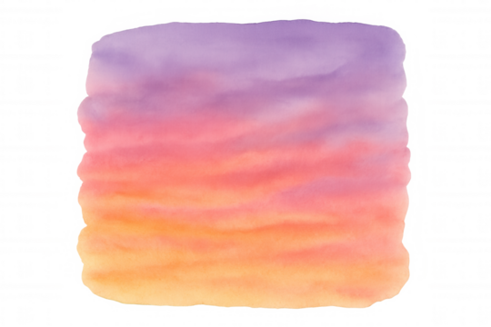 Gradient watercolor background in purple, pink, orange, and yellow hues, creating a soft sunset abstract texture transparent