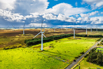 Wind Farm from a drone in southeast Scotland, UK