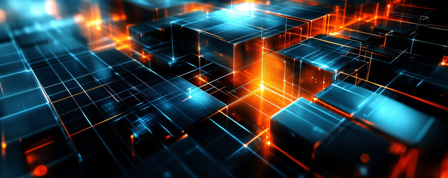 High-tech abstract digital cubes with glowing lines