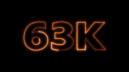 glowing neon number 63k illustration . on a black background. and creating a stunning illustration 4k illustration